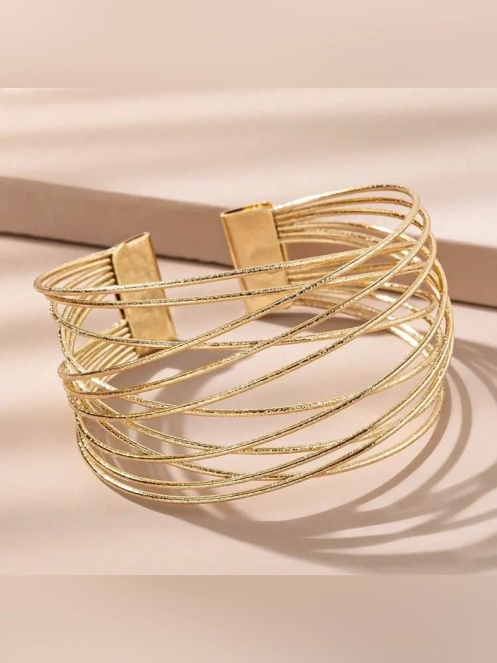 Gold 1pc Multi-Layer Open Cuff Bracelet